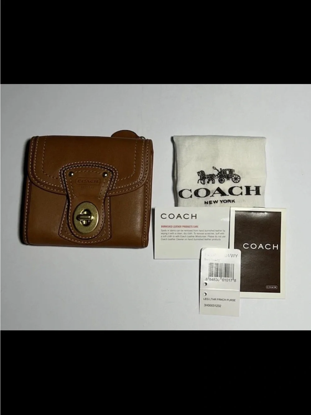Coach Legacy Bi-Fold Wallet, Whiskey Leather, Brass Turn-Lock, RARE/VINTAGE NEW